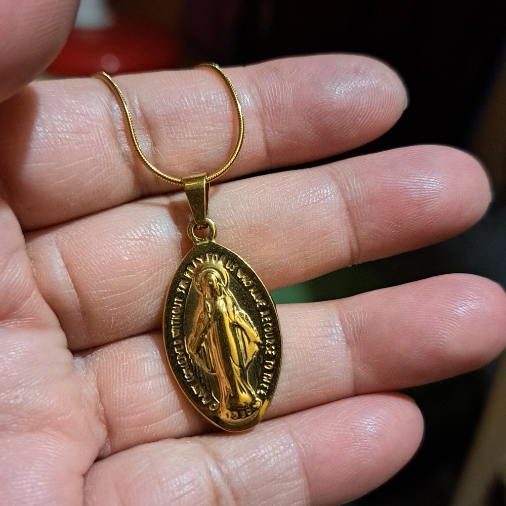Gold-Tone Miraculous Medal Pendant Necklace - Women Jewelry